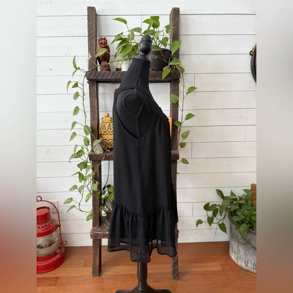 Divided Black Ruffle Hem Dress